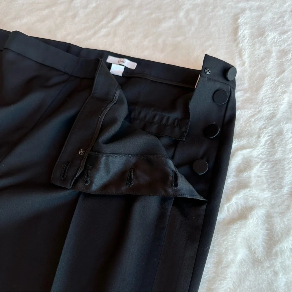 Lewit Wool Blend Black Satin Tuxedo Stripe Straight Leg Ankle Pants XL (18)